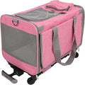 Rolling Pet Carrier with Wheels, Telescopic Handle and Adjustable Shoulder Straps, Pink