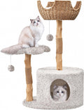 White wood cat tree with flower shaped platforms and condo – view 7