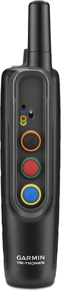 Black tube-shaped handheld remote transmitter for dog training collars