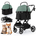 Green 3-in-1 pet stroller with dual-layer canopy and detachable carrier