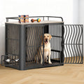 Grey 48 inch wood and steel dog crate furniture with rotating bowl holder