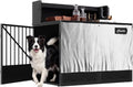 Black dog crate furniture with sunshade, storage shelf and hooks