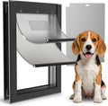Black aluminum extra large dog door with flap and sliding lock panel in an exterior door – view 2