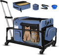Extra large rolling cat carrier with wheels and litter box, 24 x 17 x 17 inches