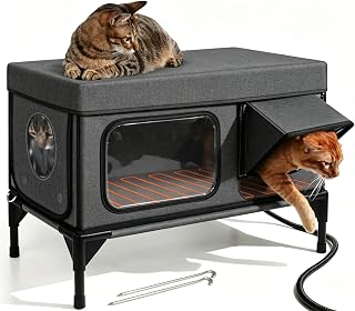 Outdoor Heated Cat Shelter, Foldable Elevated Tent