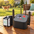 Black wireless dog fence transmitter with rechargeable collar receiver – view 2