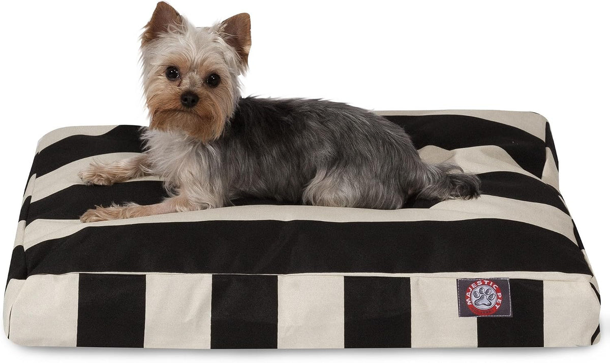 Black vertical stripe low profile shredded memory foam dog bed for small crates