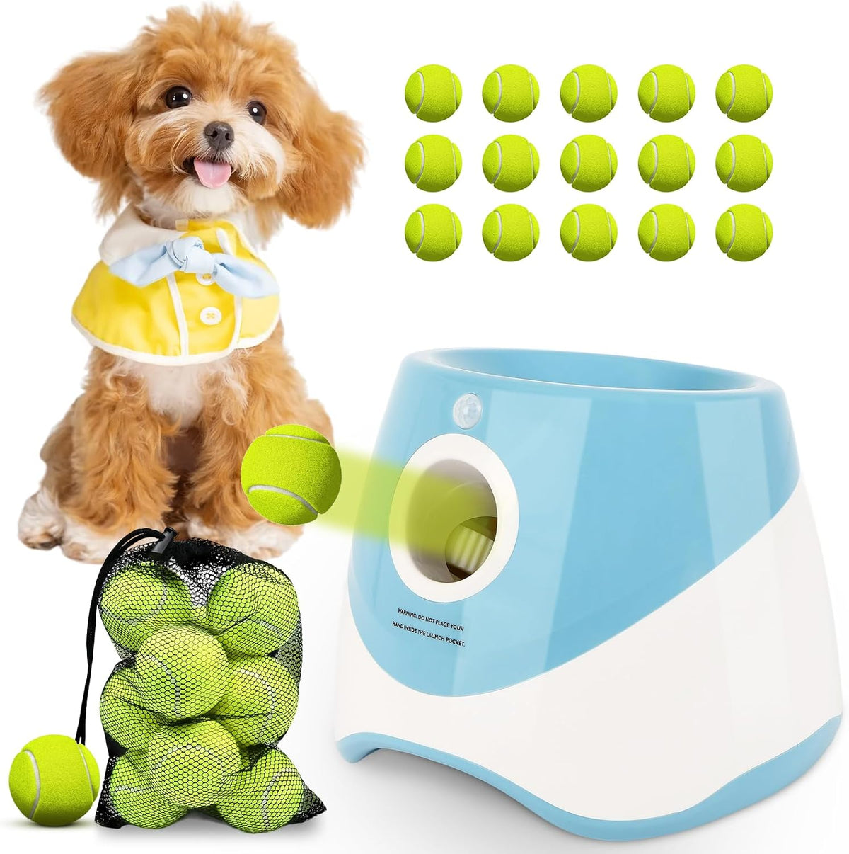 Automatic dog ball launcher with remote control and tennis-size balls – view 2