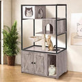 Cat Tree with Hidden Litter Box Enclosure, Front Entry Washroom Furniture for Indoor Cats, Grey