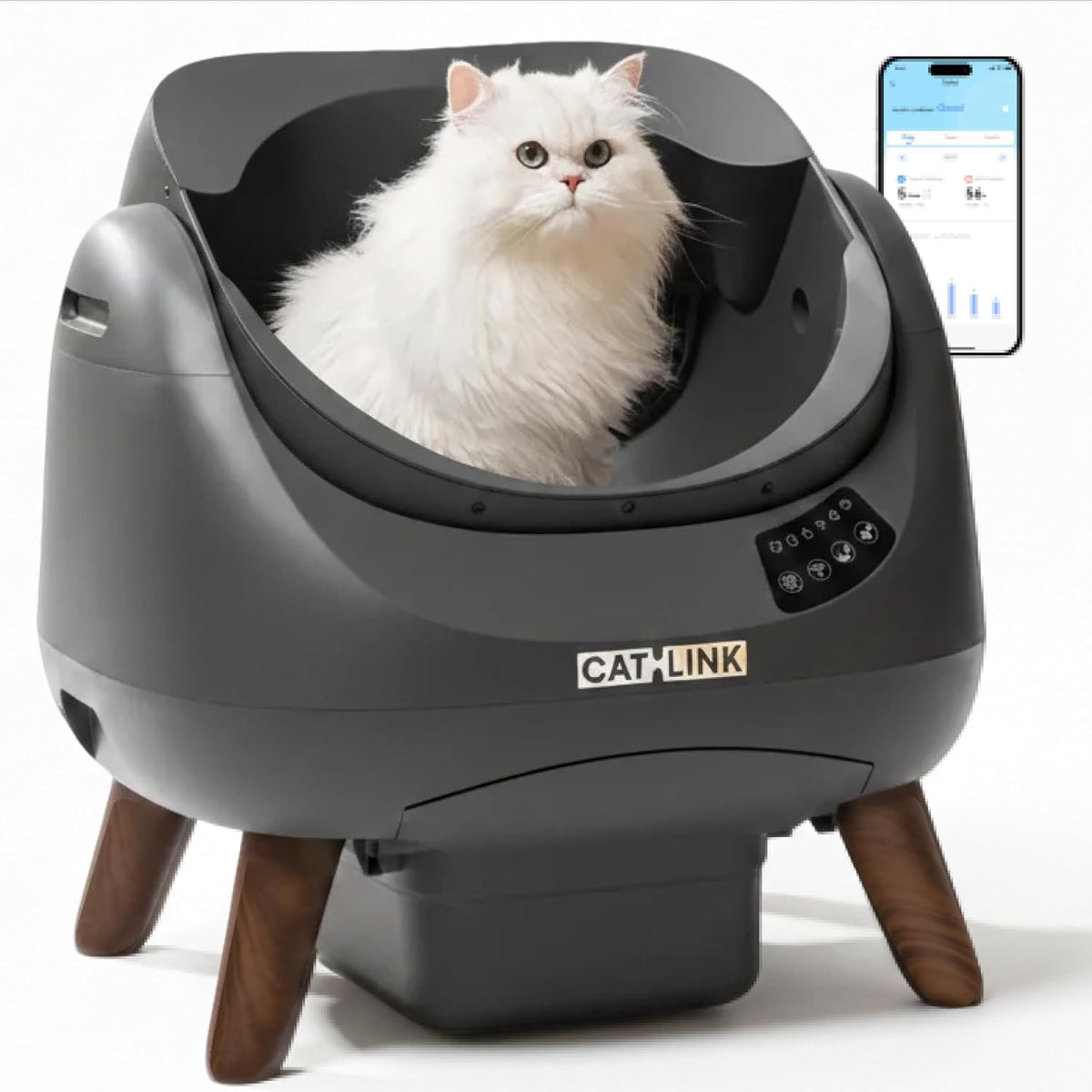 Grey open-top automatic cat litter box