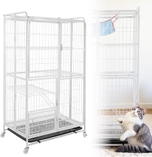 4-Tier Large Cat Playpen, Indoor Metal Wire Crate with 360 Degree Wheels