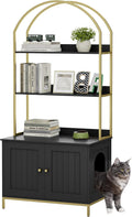 Green and gold tall litter box enclosure with two shelves – view 3