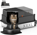 Black stainless steel covered litter box with walkway entry