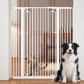 Extra tall pressure mounted pet gate with auto-close door in a hallway