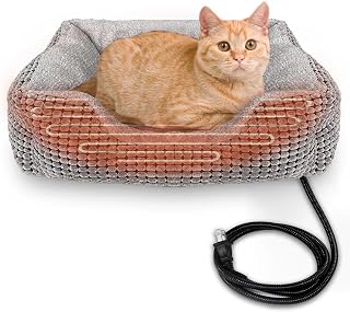 Heated Cat Bed, 20 Inch, Electric, with Adjustable Timer and Washable Cover