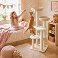 44-Inch Solid Wood Cat Tree, Tall Cat Tower with Condo for Large Cats, Natural