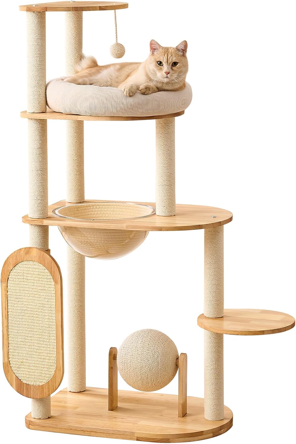 50 inch rubberwood cat tree with space capsule nest and sisal posts