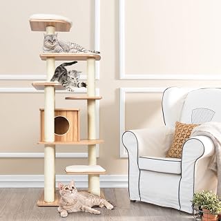 COSTWAY 69" Cat Tree, 7-Layer Tower with Scratching Posts, Natural