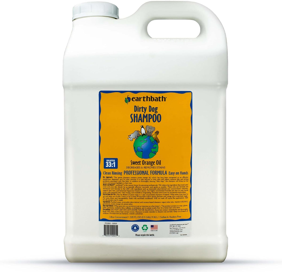 Bulk 2.5 gallon bottle of sweet orange dog shampoo