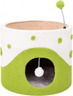 Cylindrical Cat Bed with Scratching Board, Indoor, Stable, for Activity Hub Corner, Green