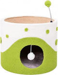 Cylindrical Cat Bed with Scratching Board, Interactive, Sturdy, for Activity Hub Corner, Green