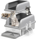 Two deep stainless steel litter boxes with high sides – view 6