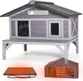 Heated outdoor cat house with opening roof