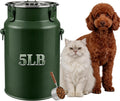 Green metal dog food storage container with locking lid, side handles and steel scoop – view 6