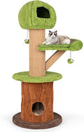 PETSITE 58 Inch Forest-Themed Cat Tree with 2 Condos, Plush Perch, Teasing Balls, Sisal Posts, Hidden Cave and Removable