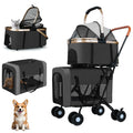 Double pet stroller with two detachable carriers and four lockable wheels