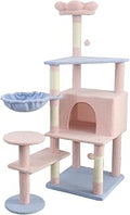 5-Level Floral Cat Tree, 56 Inch, Pink, with Scratching Posts, Perches and Hammock