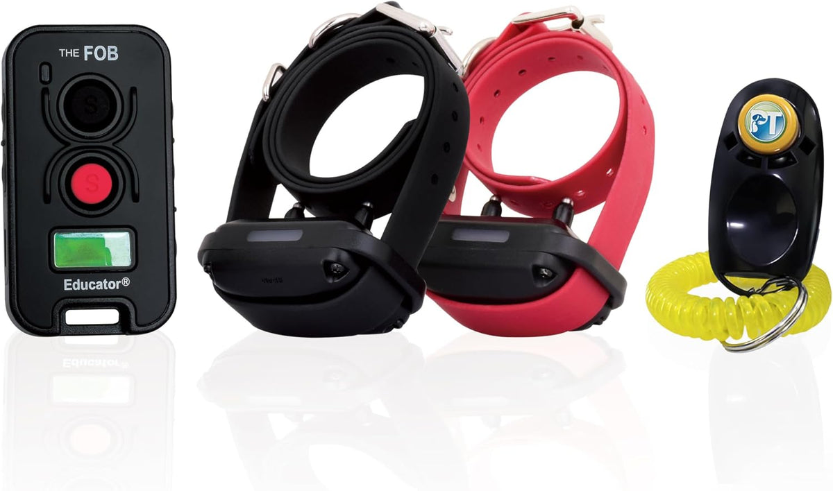 Remote dog training collar set with handheld transmitter and hands-free button – view 4