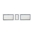 Grey extra wide mesh walk-through pet gate across a wide opening