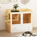 MOOLIVE Large Cat Litter Box Enclosure with Drawer and Litter Leak Runway, Fits 2 Litter Boxes, White and Natural