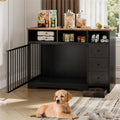 Black 48 inch wooden dog crate furniture with drawers and shelves