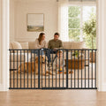 Black metal extra wide pet gate with walk-through auto close door
