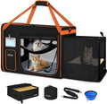 Blue side-expandable cat carrier with litter box – view 3