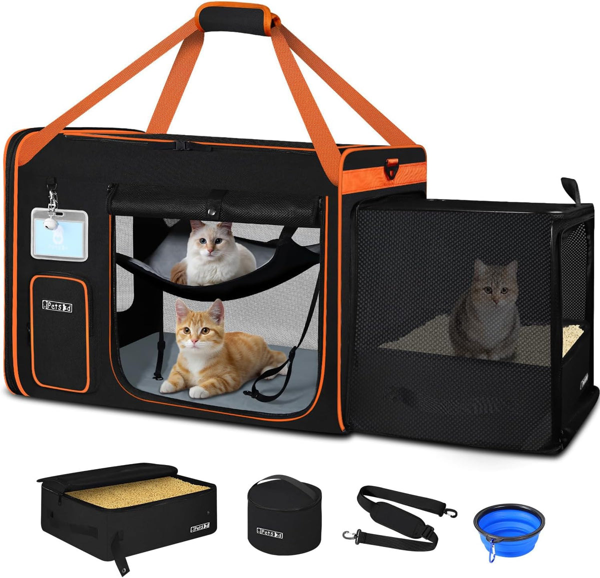 Blue side-expandable cat carrier with litter box – view 3