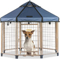 Cobalt blue octagonal pet gazebo kennel with canopy