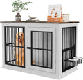 Vintage white wooden dog crate furniture with liftable top and iron bars
