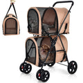 Pink double pet stroller with two detachable carrier bags – view 4