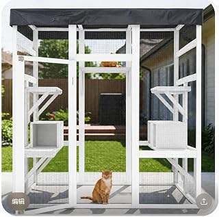 Outdoor Cat Enclosure Catio, 70 Inch, with Platforms, White