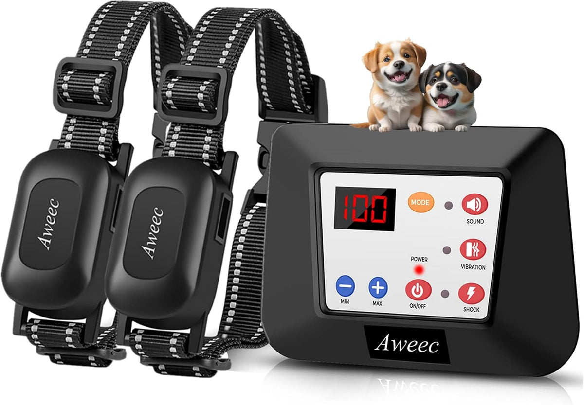 Wireless dog fence remote with two training collars – view 2