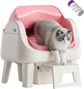 Pink open top self-cleaning cat litter box with entry step