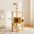 Floor-to-ceiling wooden cat tower with sisal posts, condo cave and top perch – view 4