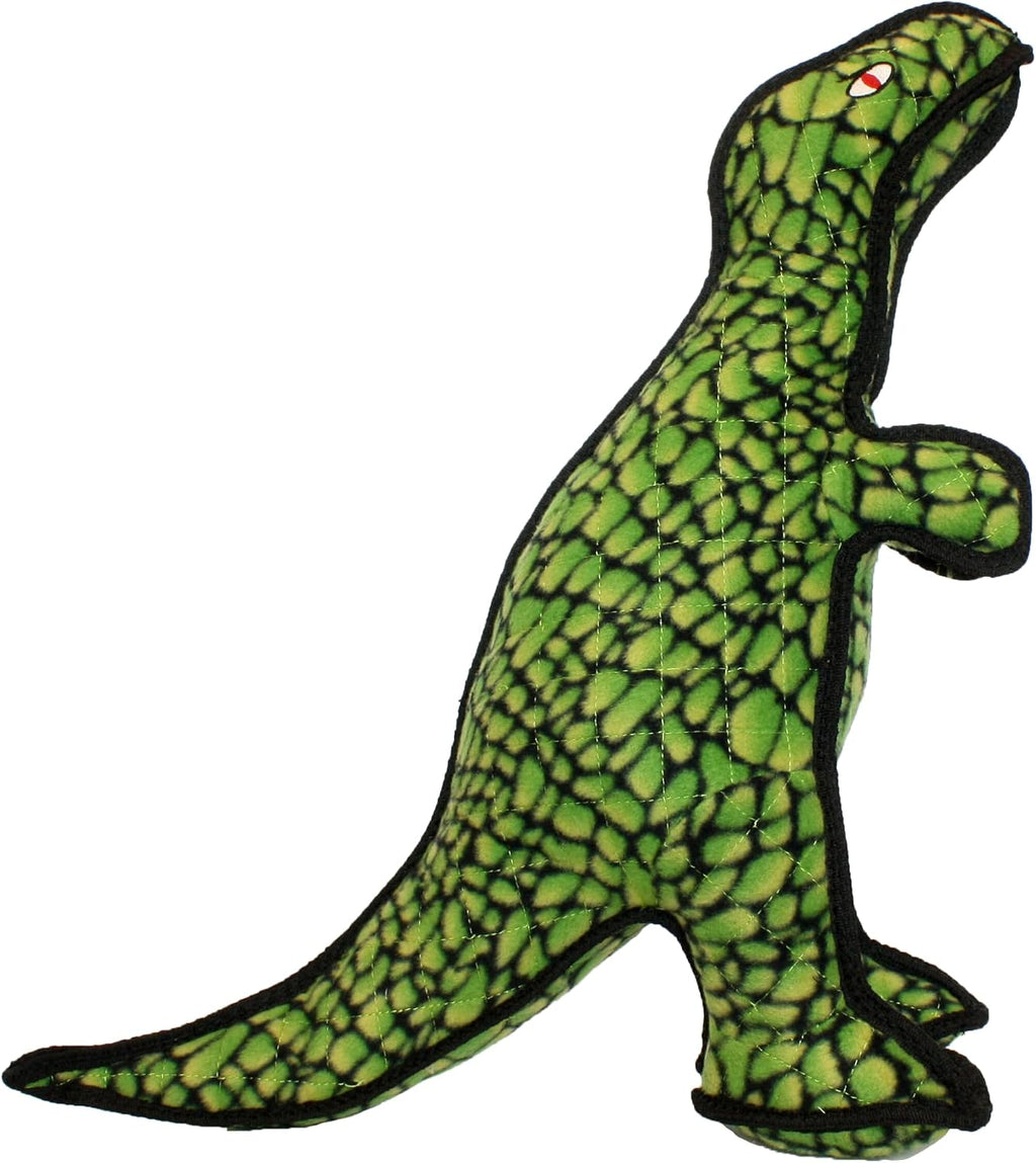 Large red plush dinosaur dog toy with reinforced stitched seams – view 5