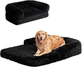 Camel faux fur human size dog bed on a living room floor – view 4