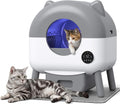 Grey self-cleaning automatic cat litter box with cat-ear top and waste drawer