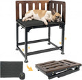 Brown raised bedside dog bed with side panels set next to a mattress – view 2