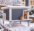 GEGURI Insulated Outdoor Cat House, Weatherproof Wooden Winter Shelter with Escape Door for Multiple Cats